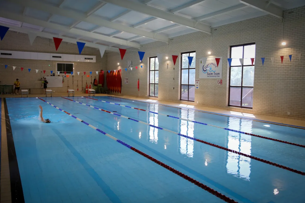 Indoor swimming pool with lane ropes