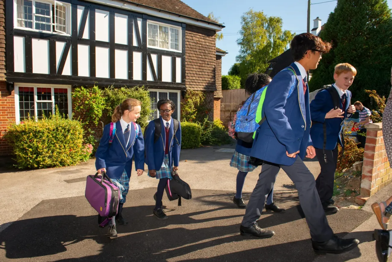 Students walking between school buildings