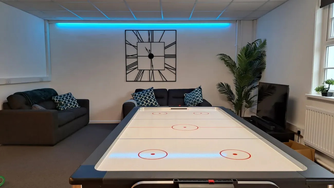 Common room with air hockey table