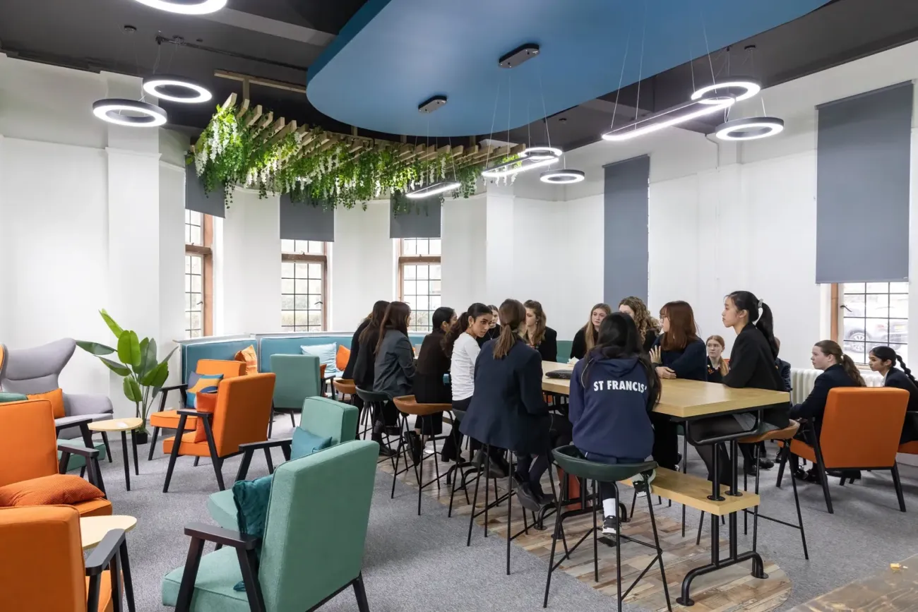Sixth form students in modern study space