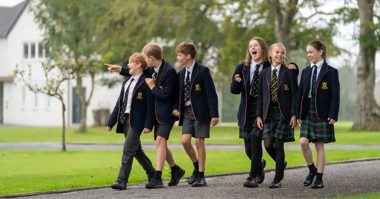 Shebbear College pupils walking in uniform