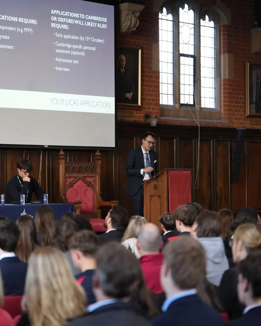University applications talk in school hall