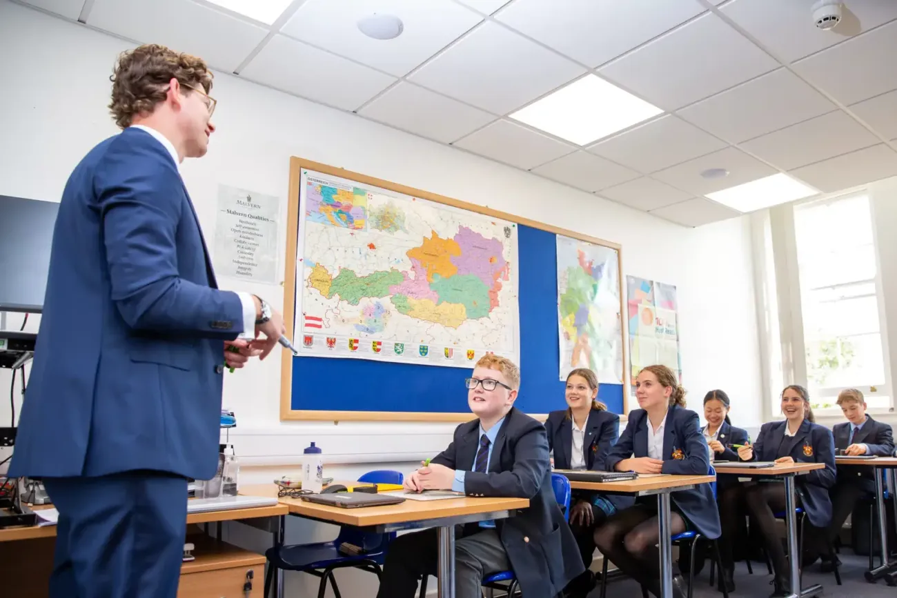 Students laughing during geography lesson