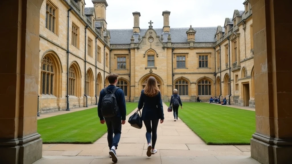 Students walking through a grand Gothic collegiate courtyard at a UK university
